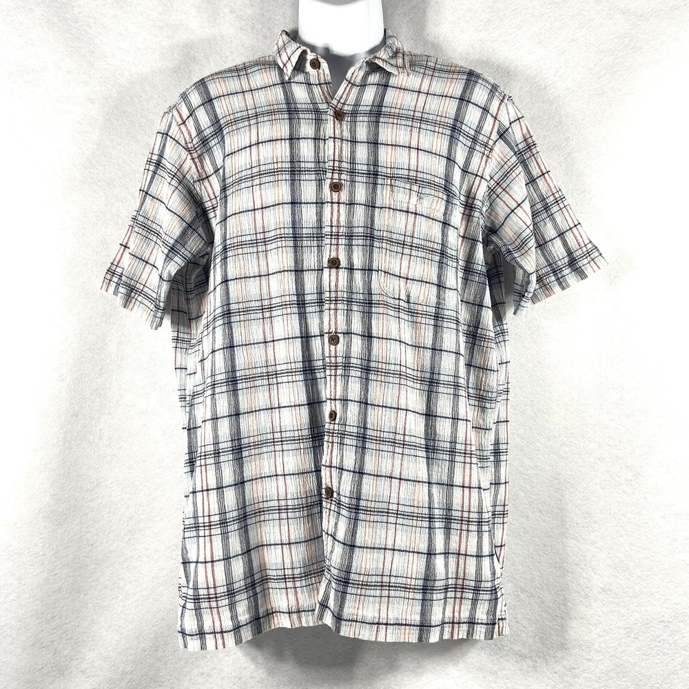 Patagonia Shirt Men Sz XL Blue Red Button Down Short Sleeve Organic Cotton Plaid